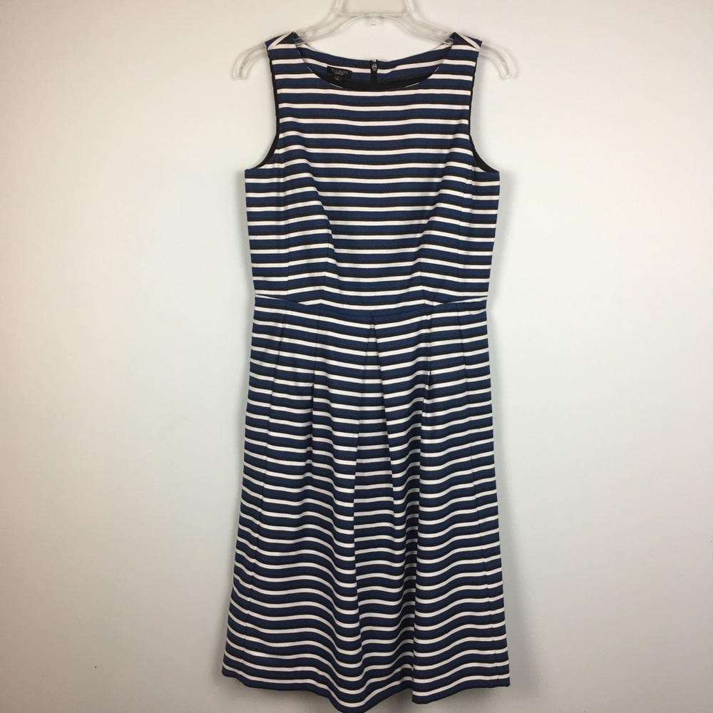 Talbots Navy Black White Stripe Boatneck Cotton Sheath Tank Dress 4 Pockets 4